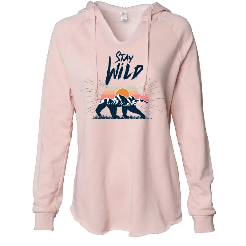 Tie-dye hoodie – Hoodie with a colorful, patterned design created through tie-dye techniquesStay Wild Sunset Bear Women's Soft Hooded Pullover