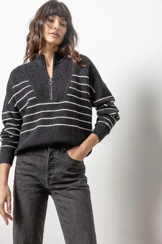 Cardigan – Open-front sweater, often buttoned or with a tieStriped Zip Front Sweater