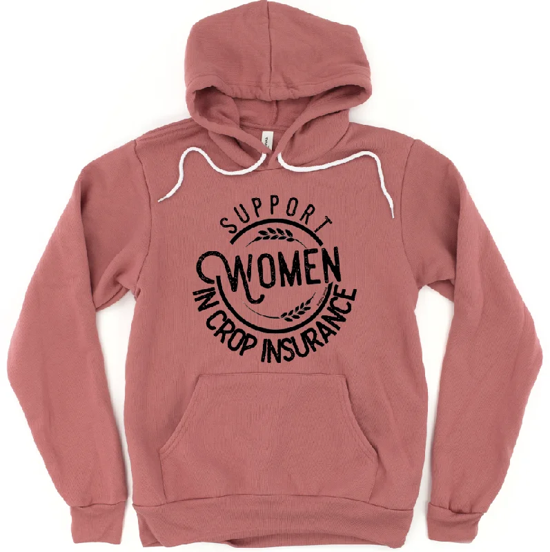 Banded hem hoodie – Sweatshirt with an elastic or ribbed band at the bottom to keep it in placeSupport Women in Crop Insurance Hoodie (S-3XL) Unisex - Multiple Colors!