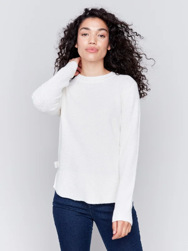 Boxy – Square, loose shapeSweater with Side Tab Detail - Ecru