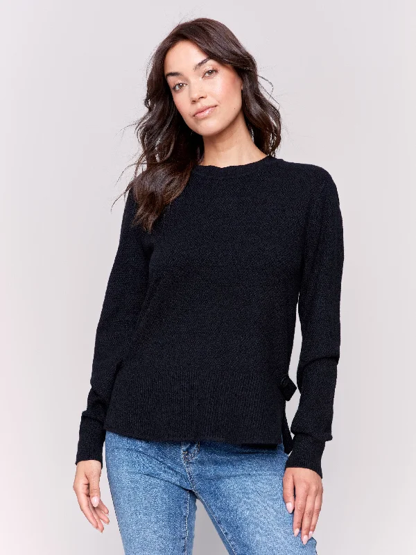 Waffle knit – Textured knit resembling a waffle patternSweater with Side Tab Detail - Black