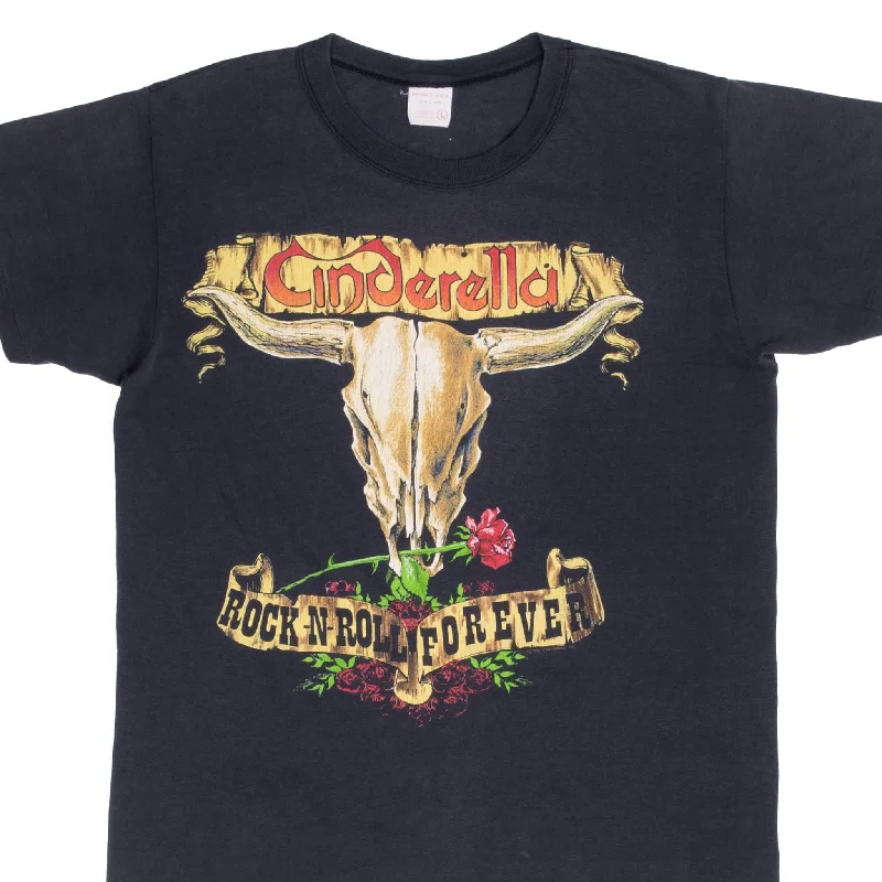 Cotton blend – Mix of cotton and synthetic fabrics for softness and durabilityVINTAGE CINDERELLA ROCK N ROLL FOREVER TEE SHIRT 1989 SIZE MEDIUM MADE IN USA