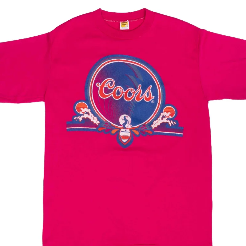 Ringer – T-shirt with contrasting colored trim around the neckline and sleevesVINTAGE COORS BEER SURFING PINK TEE SHIRT 1980S SIZE MEDIUM MADE IN USA