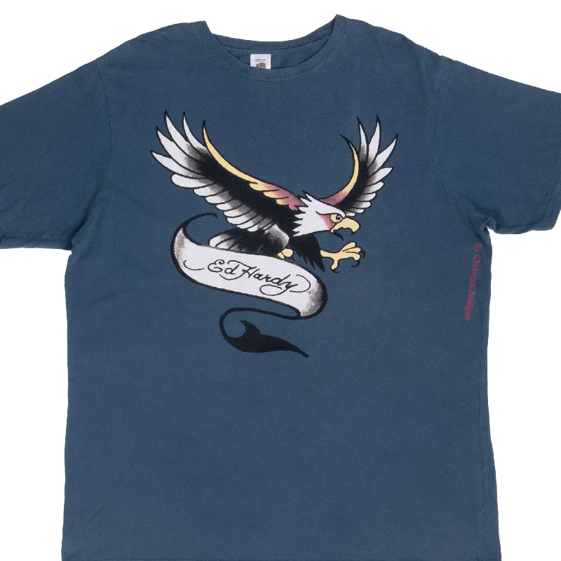 Ringer – T-shirt with contrasting colored trim around the neckline and sleevesVINTAGE ED HARDY EAGLE BLUE TEE SHIRT 2000S SIZE XL