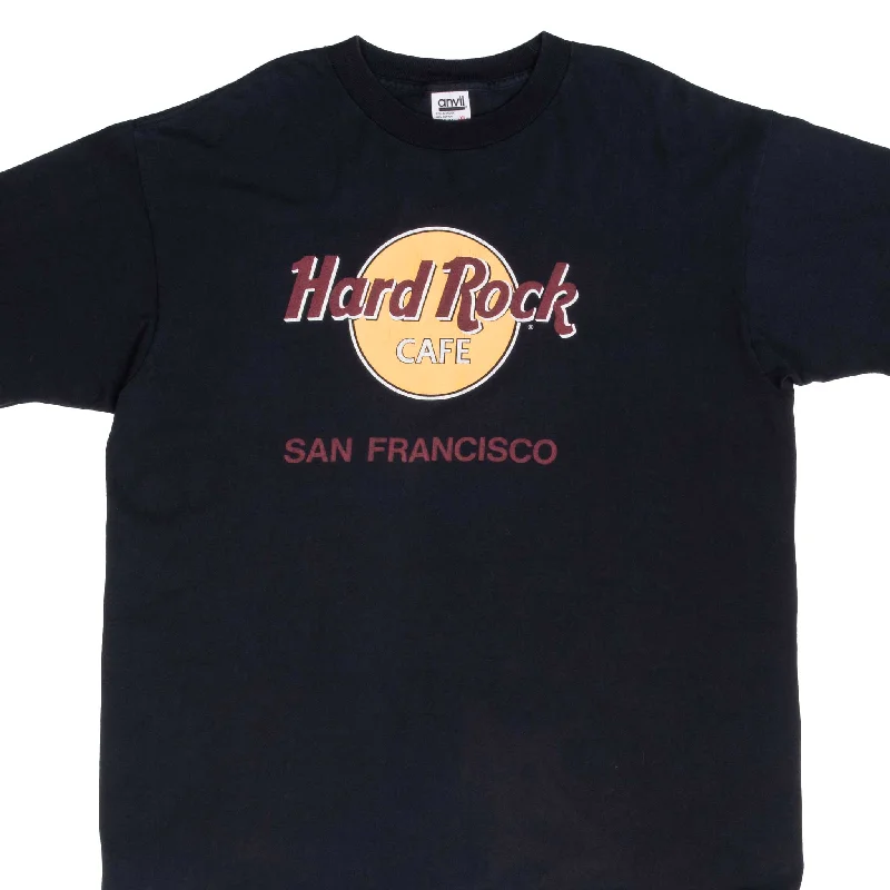 Plain/basic – Solid color, no graphics or designsVINTAGE HARD ROCK CAFE SAN FRANCISCO BLACK TEE SHIRT 1990S SIZE XL MADE IN USA