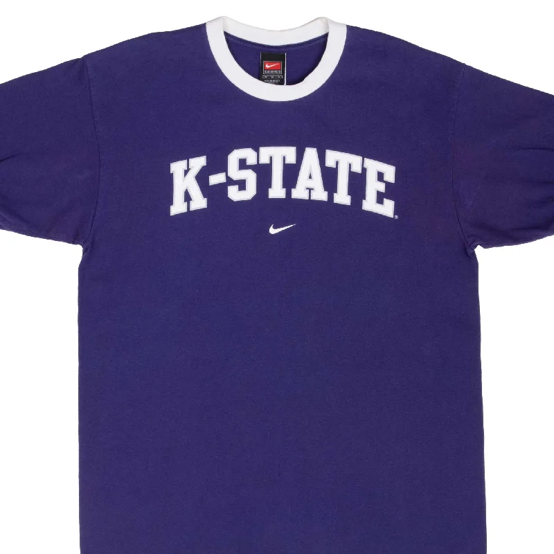 Faded – Pre-washed or faded look for a vintage vibeVINTAGE NIKE NCAA KANSAS STATE RINGER PURPLE TEE SHIRT 1990S MEDIUM